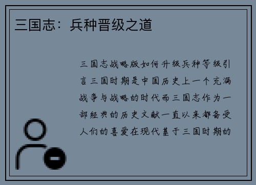 三国志：兵种晋级之道