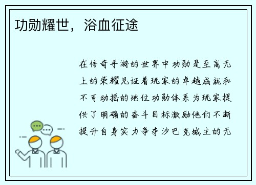 功勋耀世，浴血征途