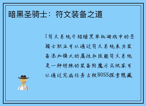 暗黑圣骑士：符文装备之道